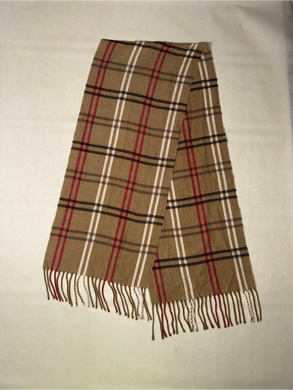 Cejon Tan Plaid Scarf with Red and Black Accents made in Italy